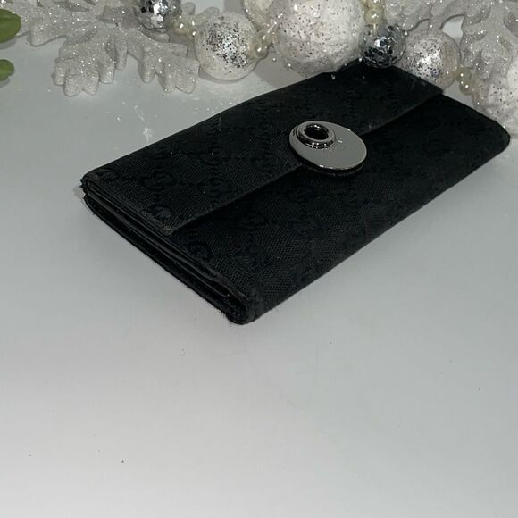 AUTHENTIC GUCCI GG LOGO CANVAS LEATHER TRIM LONG WALLET - Picture 8 of 15